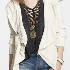 FREE PEOPLE BLACK HOODIE SWEATSHIRT SNAP FRONT LACE SIDES